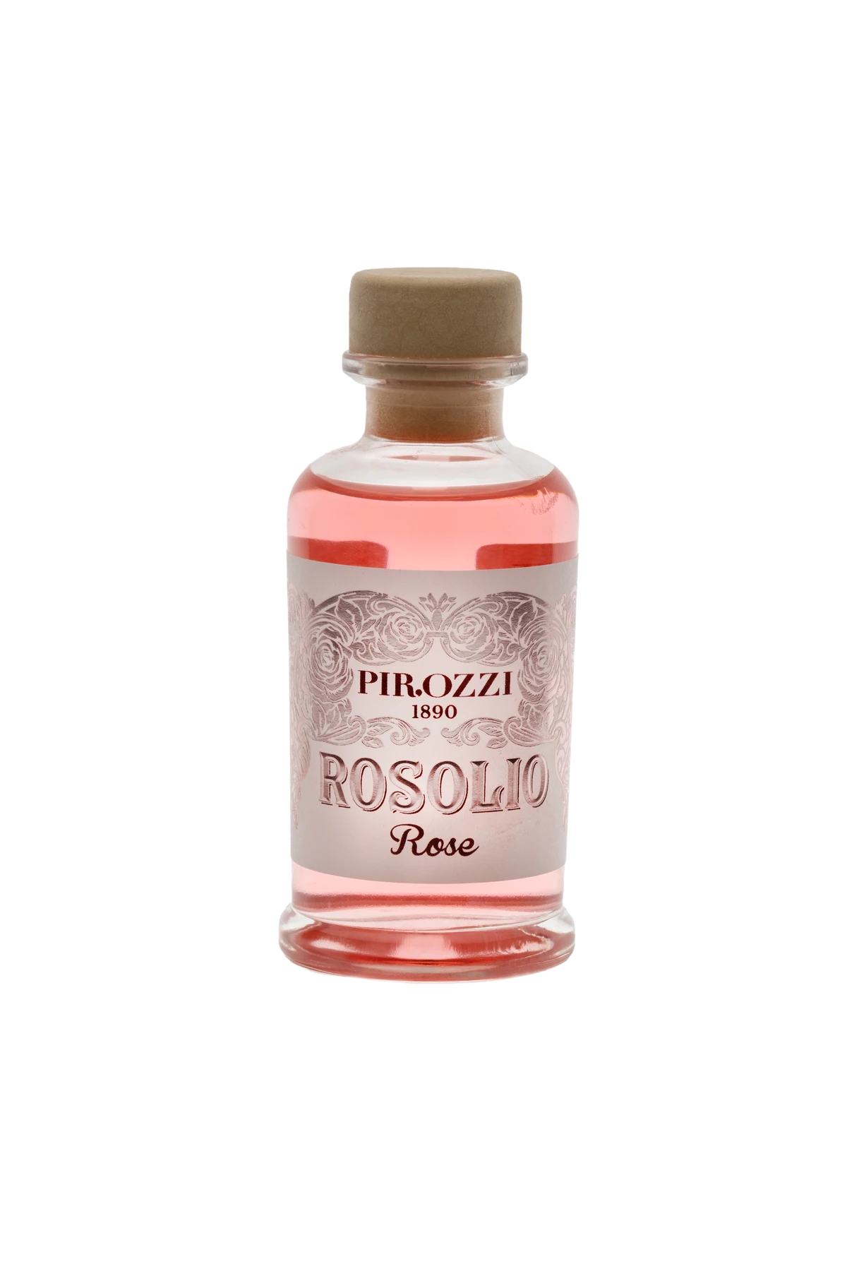 Rosolio alle Rose Pirozzi Mignon 10cl Bottiglia mignon di Rosolio alle Rose Pirozzi 10 cl, liquore floreale artigianale